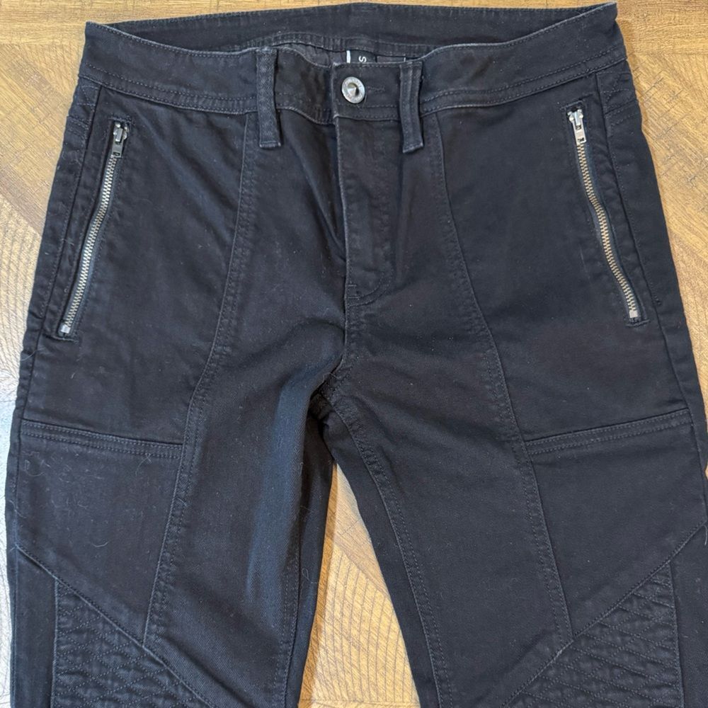 Skingraft Black Moto Skinny Jeans With Quilted Panels And Zipper Details Size 28 - Picture 15 of 16